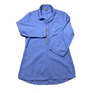 Royal Robbins Button Front Tunic Shirt Lavender Women's Size L Roll-Tab Sleeves